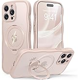 for iPhone 14 Pro Case for Women,[Compatible with Magsafe][360° Spin Magnetic Stand][Cute Wave Edge][Military-Grade Protection] Translucent Matte Phone Case for iPhone 14 Pro, Rose Gold
