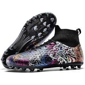 Soccer Cleats Mens Football Cleats Lightweight Training Soccer Shoes | High-top cleats men,stretch knit sock collar with late