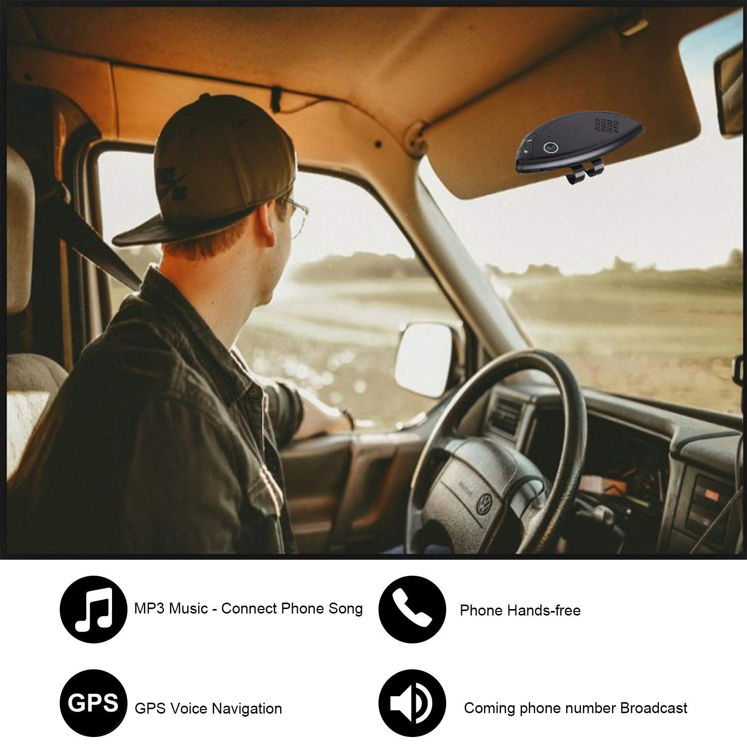 Kfz Freisprecheinrichtung, slopehill Auto Bluetooth Freisprechanlage Lautsprecher für Sicheres Fahren im Gespräch, Car-Kit für Sonnenblende und Luftauslass Musik GPS Unterstützung