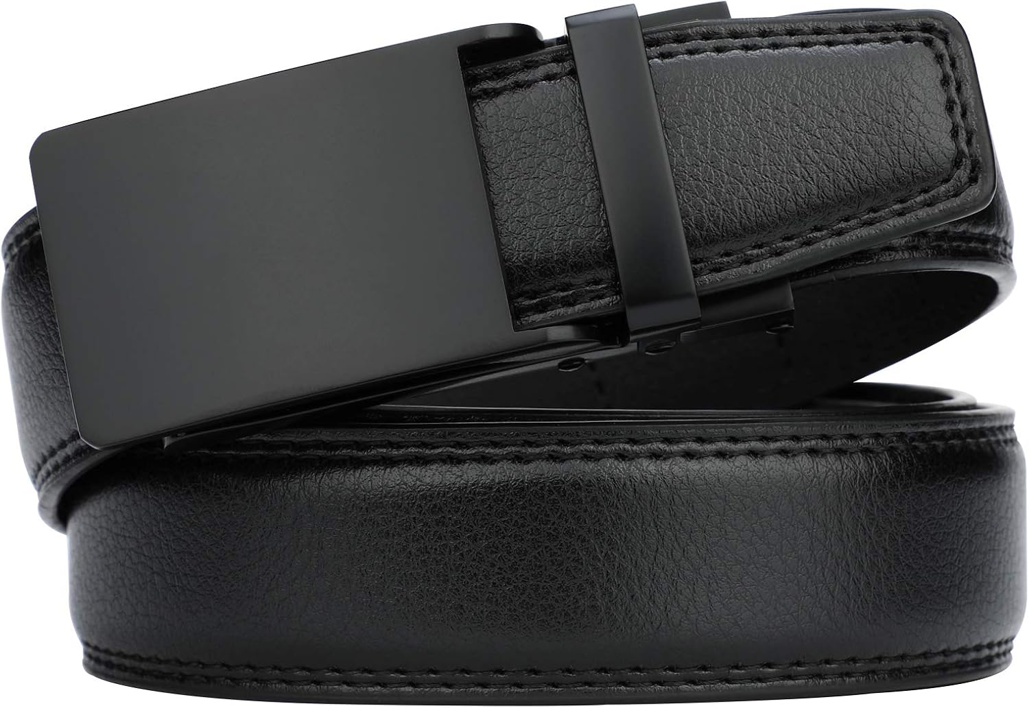 Men's Comfort Genuine Leather Ratchet Dress Belt with Automatic Click Buckle (Suit Pant Size 28"-44", Style 2 -Black): Clothing