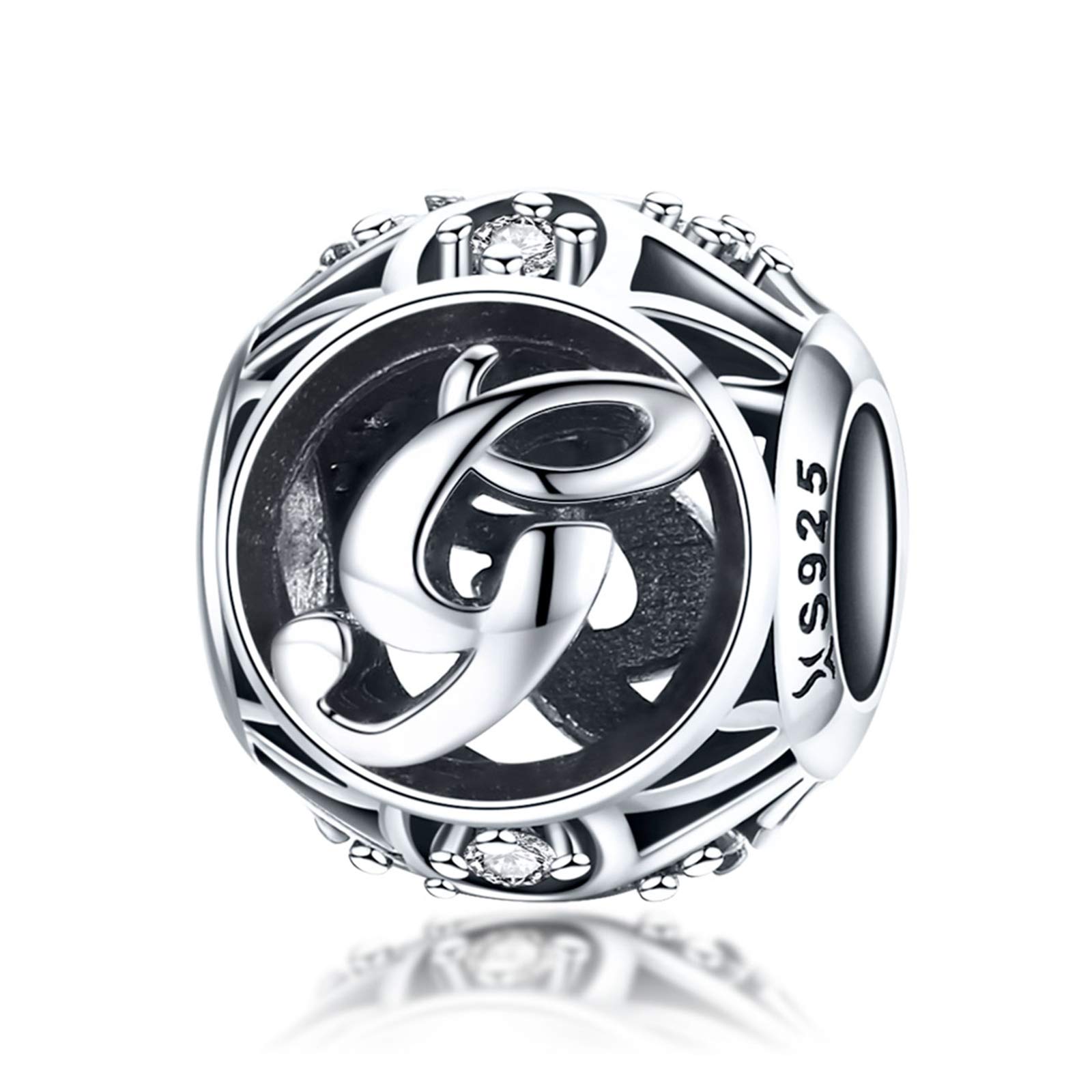 LaMenars Letter Dangle Bead Charms Initial Alphabet A-Z 925 Sterling Silver Zirconia fits European Charm Bracelets & Necklaces