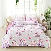 BYHOFMLY Rainbow Twin Bedding Sets for Girls, 6 Pcs Pink Purple Cloud Print Kids Comforter Set with Sheets, Soft Lightweight Teen Girl Bed in A Bag for Children Bedroom (Purple Rainbow, Twin)