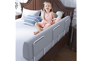 FigTime Bed Bumper for Toddlers, Foam Bed Rail for Toddlers, Toddler Bed Rail Bumper, Soft Safety Bed Guard Rail for Kids, Bed Side Rail for Twin, Full, Queen & King Beds (Grey, 59", 3-Bracket)