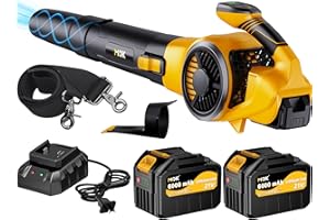 MOK Leaf Blower Cordless,Brushless Motor with 2 * 6.0Ah Battery Powered, 670CFM/180MPH Electric Leaf Blower, 3-Variable Speed & Turbo Mode, Blower for Lawn Care, Patio Cleaning and Snow (6.0A-b)