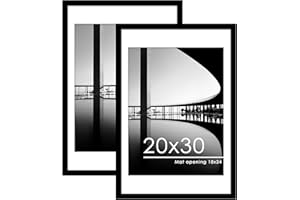 PEALSN 20x30 Picture Frame Set of 2, Display Pictures 18 x 24 with Mat or 20 x 30 Without Mat for Wall Mounting Display, Poster Frames, Black