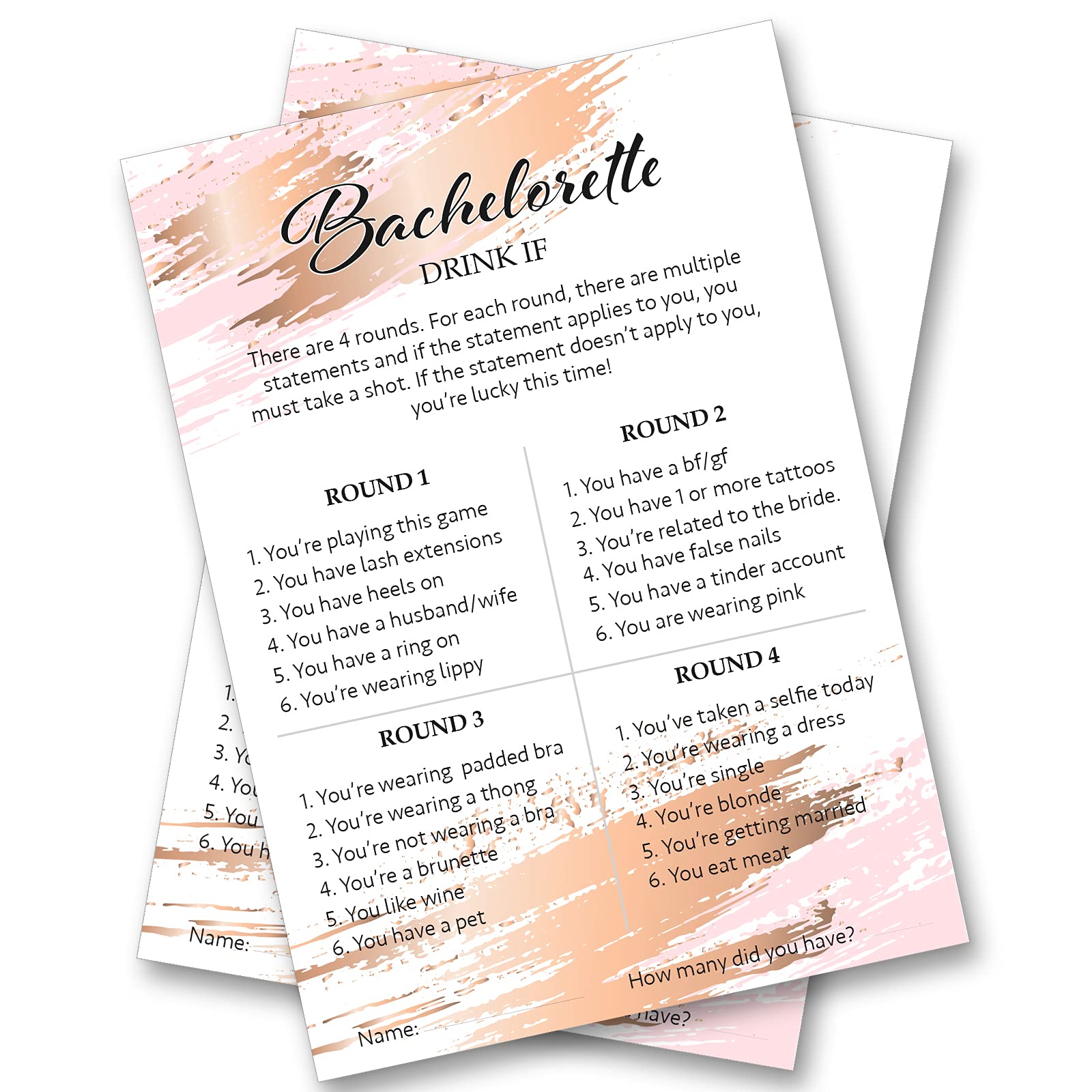 Hen Night Party Games Bachelorette, Drink If, A6 Size 105mm x 148mm for Bridal Shower (24 Pack)