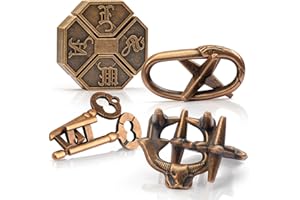 GVKES Fun Metal Brain Teaser Puzzle Games - 4 Pcs Adults Mind Travel 3D Toys -Teens IQ Insight Challenge - Logic Educational Gift（with Storage Case and Instructions）