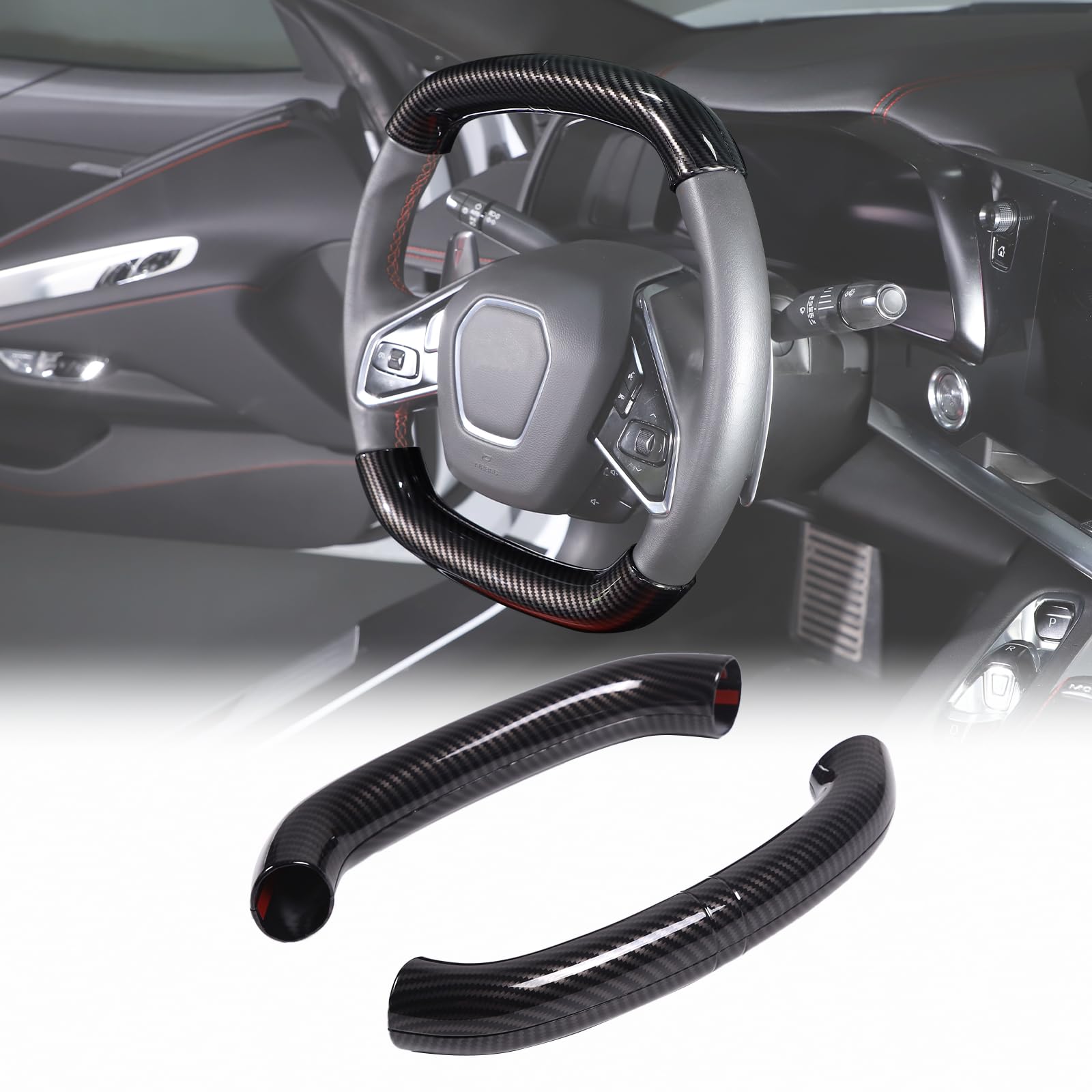 Photo 1 of Car Steering Wheel Cover Compatible with Corvette C8 Stingray 2020 2021 2022 2023, Segmented Anti-Skid Steering Wheel Protector Interior Accessories (Carbon Fiber Pattern)