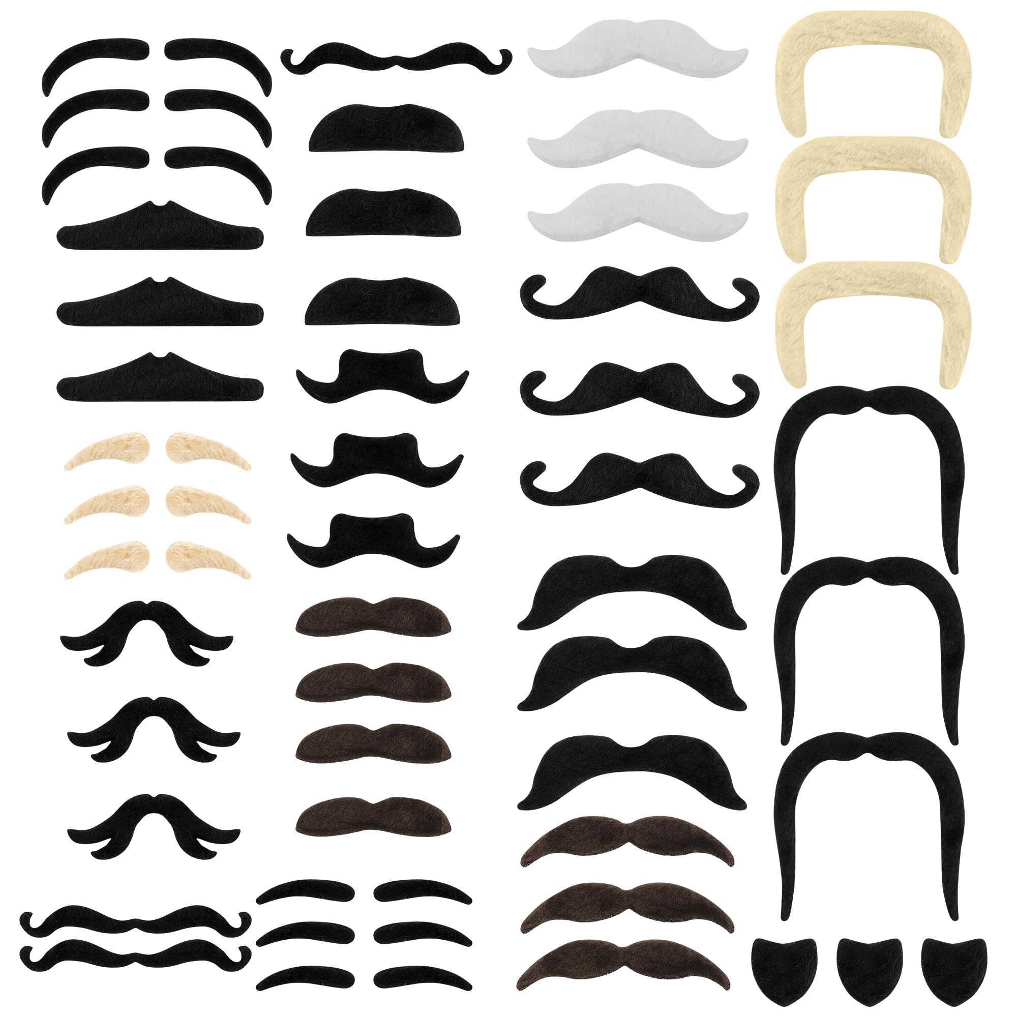 Fake Moustache,Fake Beard,Moustache,48pcs Fake Mustaches Funny Realistic Fake Beards Adjustable Costume Beard,Adult Costume Party Fake Beard,False Moustaches Realistic,Fake Mustache,Mustache