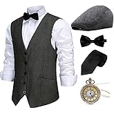 Gionforsy 1920s Mens Costume Gatsby Gangster Vest Fedora Hat Suspenders Bow Tie Costume Accessories Set