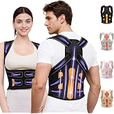 Kepwaa Posture Corrector for Women and Men, 5 Full Back Support Brace Rods, Adjustable Shoulder Straightener, Relief for Upper and Lower Back, Neck, Lumbar, Scoliosis, Hump, Black Yellow, Medium