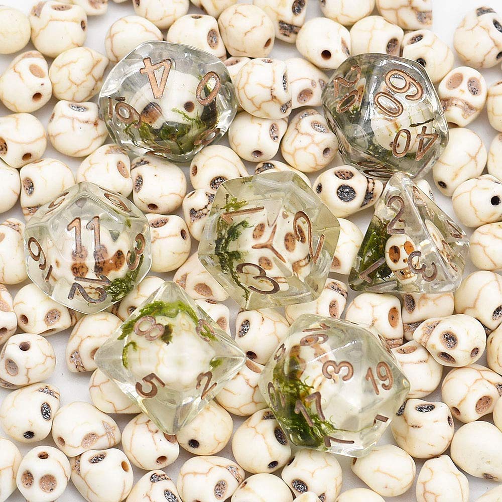 cusdie 7PCS Polyhedral DND Dice, D&D Dice, Skull Dice Set for Dungeons and Dragons RPG Table Games (Skull with Seaweed) — image 1