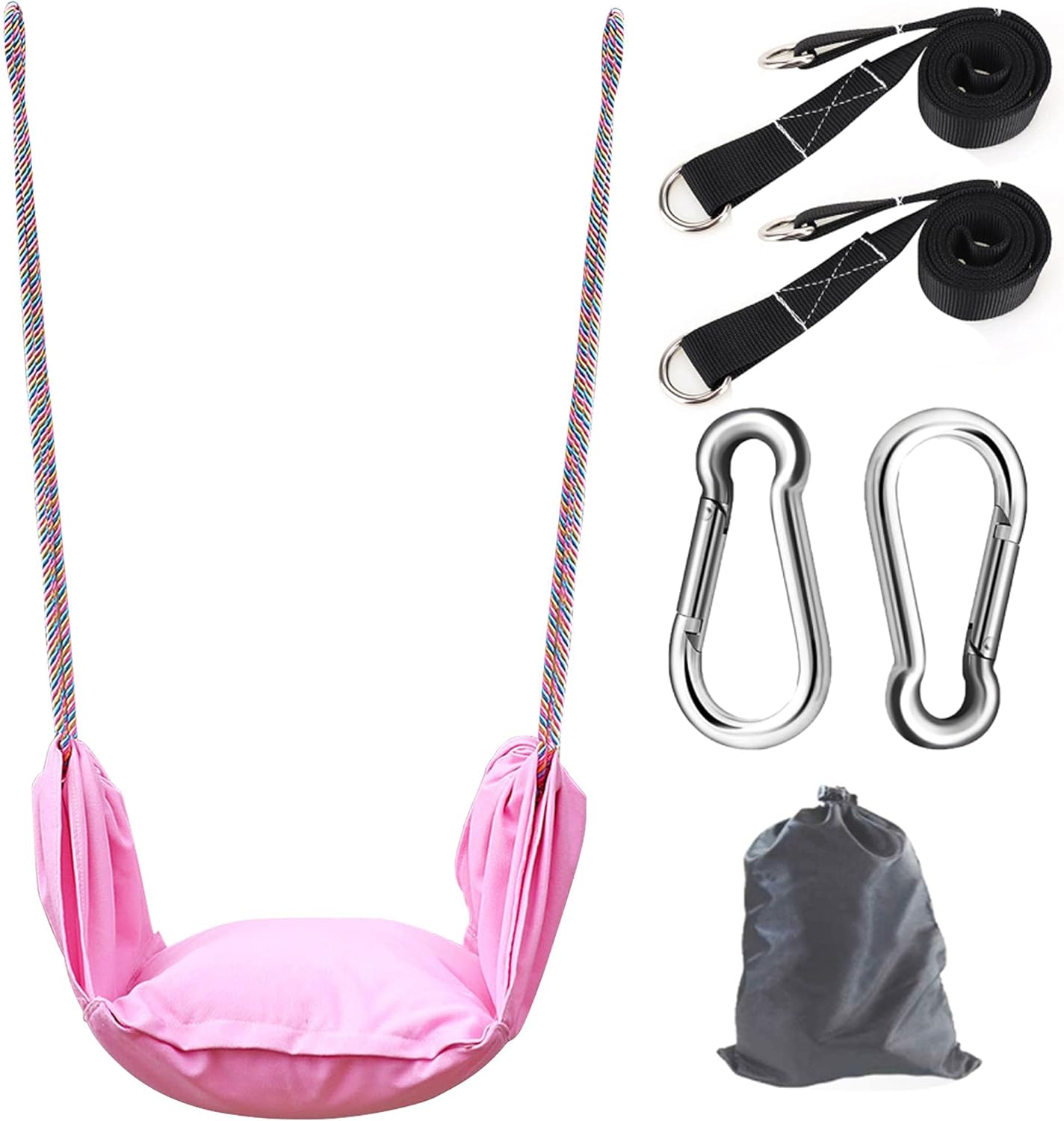 YUXNT Portable Swing Set - Children Tree Swing Thick Cushions Swing Seat Dual Rope Hanging Heavy Duty Snap Hooks with Swing Straps Kits for Indoor Outdoor, Bedroom, Backyard, Playground (300LBS)