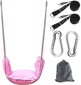 YUXNT Portable Swing Set - Children Tree Swing Thick Cushions Swing Seat Dual Rope Hanging Heavy Duty Snap Hooks with Swing Straps Kits for Indoor Outdoor, Bedroom, Backyard, Playground (300LBS)