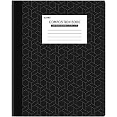 SUNEE Composition Notebook, Wide Ruled Paper, Home School Supplies for College Students &amp; K-12, 9-3/4" x 7-1/2", 80 Sheets/160 Pages, Black