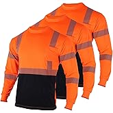 FONIRRA 3pcs Safety Reflective High Visibility T Shirts for Men with Long Sleeve Construction Work Shirts ANSI Class 3