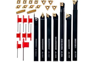 UPJIA FLARISH Carbide Lathe Tools - Lath Threading Bit Set 21pcs - 7pcs 3/8" Turning Holder Boring Bars & 14pcs Indexable Cutting Inserts Golden CCMT060204 DCMT070204 11IR A60 MGMN200G