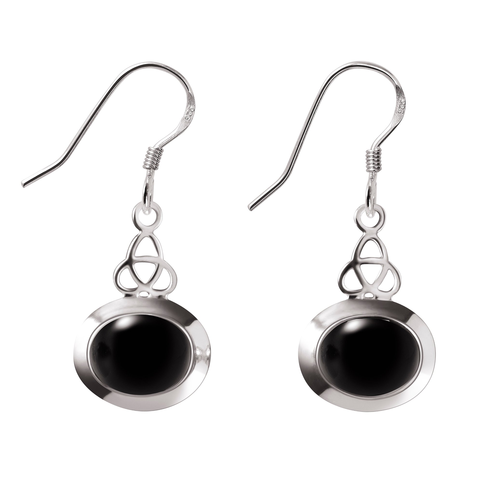 Franki Baker Natural Black Onyx Gemstone & Sterling Silver Celtic Design Drop Earrings. Length: 3.5cm