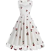 Vintage 1950s Cherry Print Dress - White Swing Dress for Women - Retro Cocktail Party Dress - 2XL