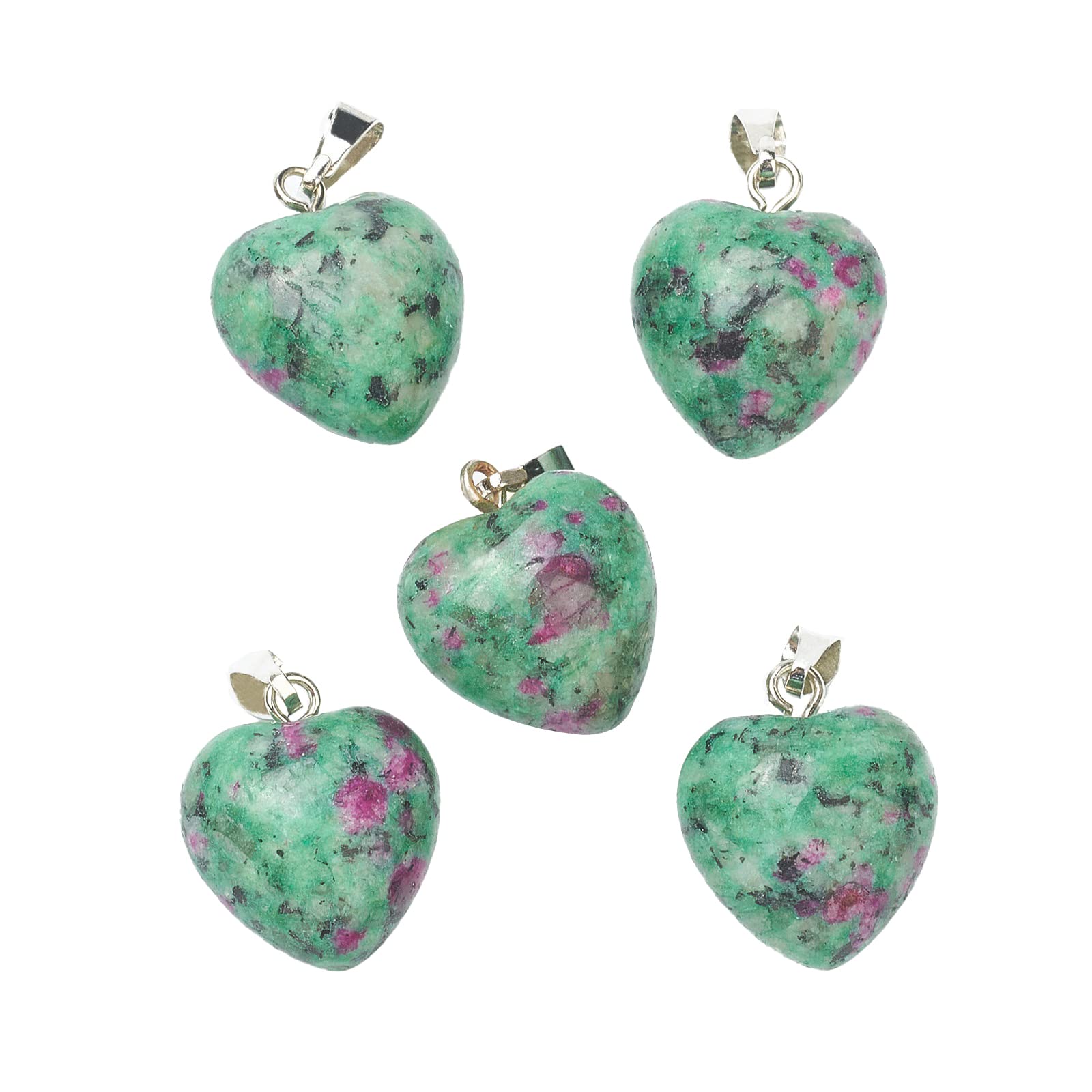 BEEFLYING 10 Pcs Natural Gemstone Heart Pendant Charms Ruby in Zoisite Charms Healing Stone Pendants for Jewelry Making Crafts Supplies