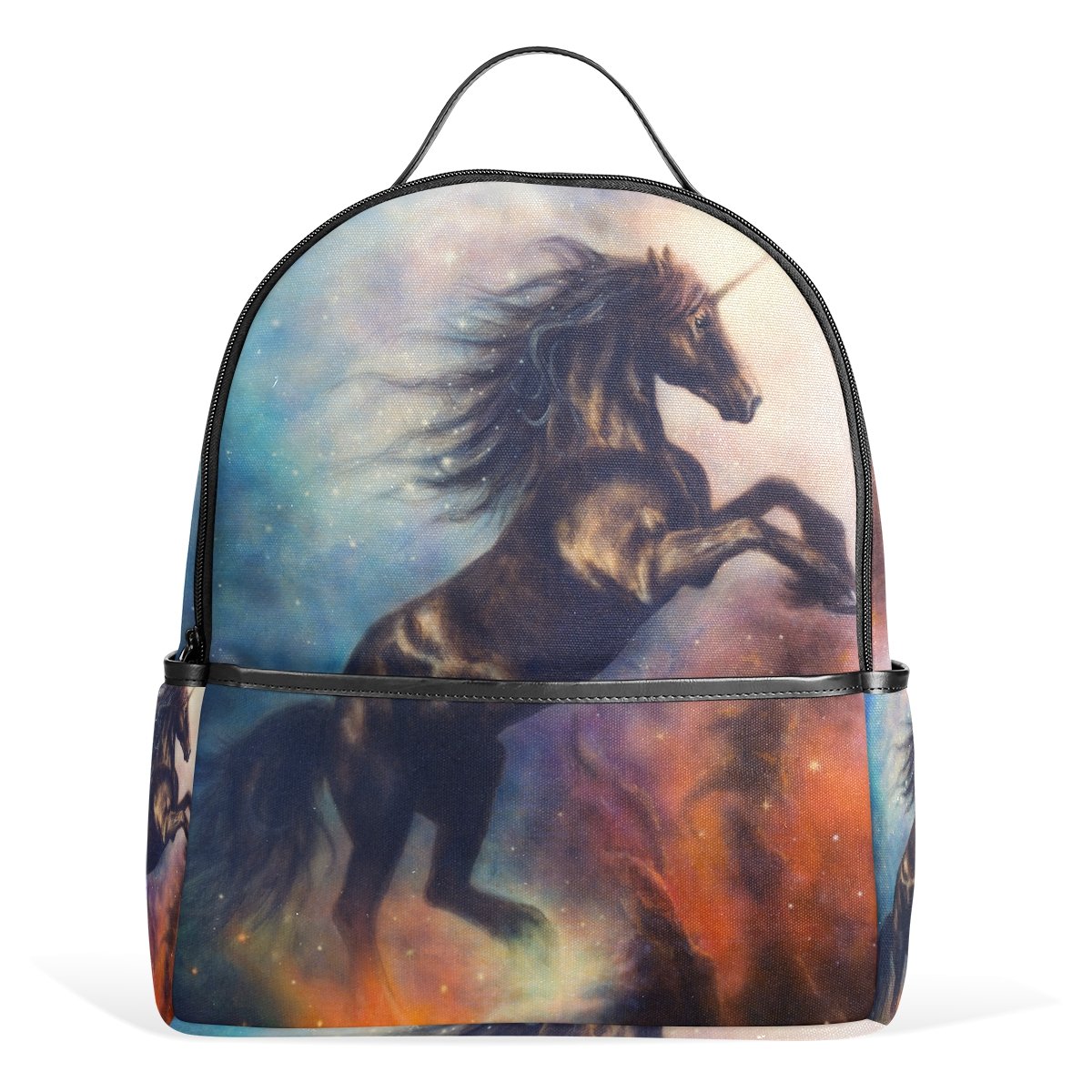 COOSUN Painting of Black Unicorn Dancing Space School Backpacks Bookbags for Boys Girls Kids