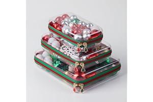 COIIJOII 3PCS Clear Zipper Pouches, Small Christmas Item Storage Bins, Zippered Hard Pouch Double, Portable Makeup and Cosmetic Bag, Kid's Toy Storage Organizer Bins, Hard Plastic Case, Clear Zipper Bags