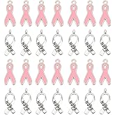 SUNNYCLUE 1 Box 100Pcs 2 Style Ribbon Charms Breast Cancer Awareness Charms Bulk Pink Silver Ribbon Breast Cancer Hope Pendants for Jewelry Making DIY Earrings Bracelet Necklace