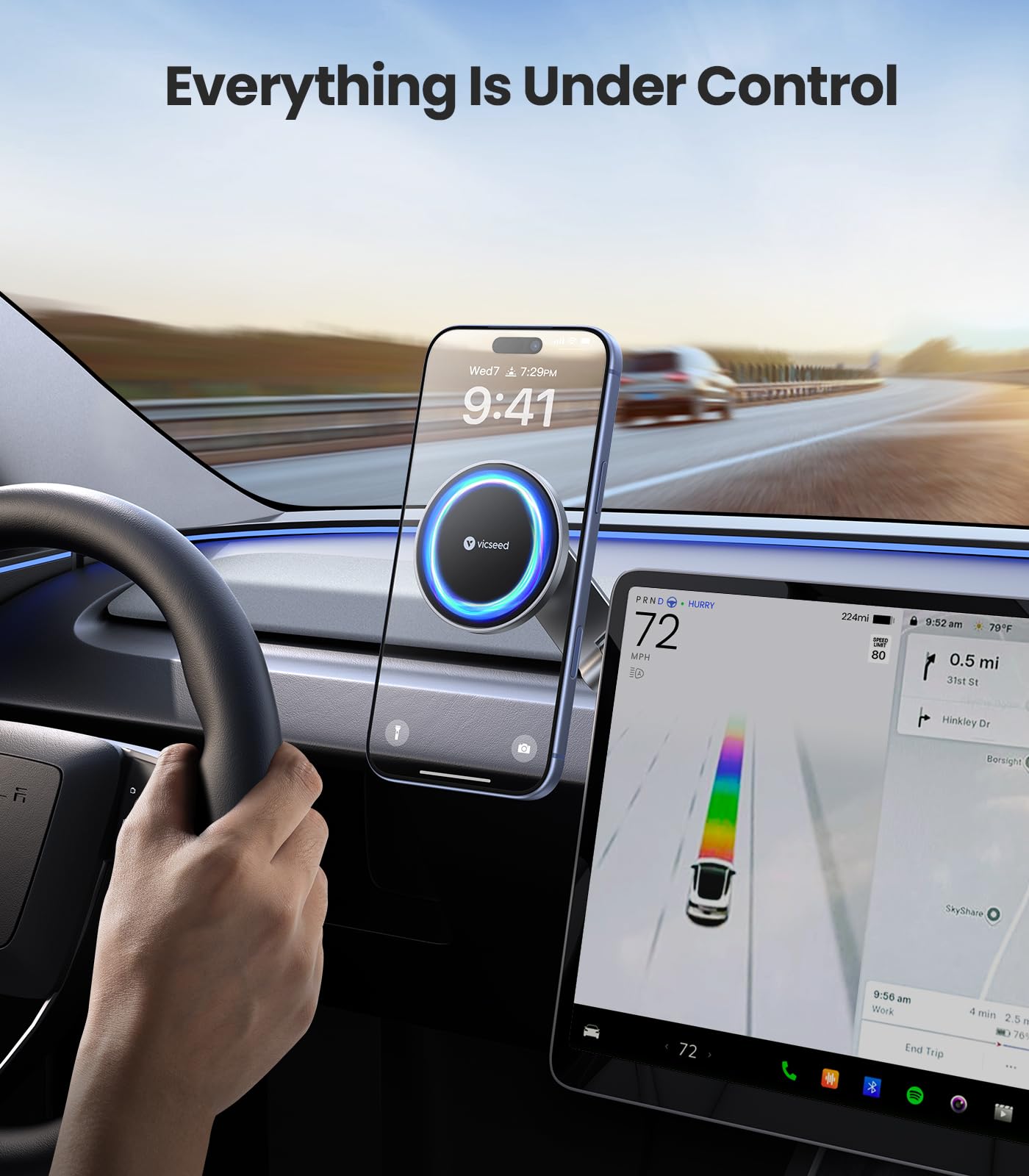 VICSEED Tesla Phone Mount【Strongest Magnet Power】Foldable Hidden Tesla Phone Holder Fit for All Phone, Tesla Model 3 Model Y for MagSafe Car Mount, Tesla Model 3 Accessories, Tesla Model Y Accessories