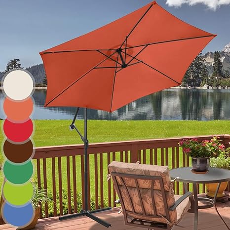 MIADOMODO Sonnenschirm Ø 300cm in Farbwahl | mit Handkurbel,Wasserabweisender, inkl. Ständer | Ampelschirm, Gartenschirm, Kur