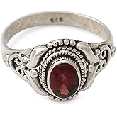 NOVICA Artisan Handmade Garnet Cocktail Ring Traditional Style Silver India Sterling Red Single Stone Marsala Fiesta Aurora Birthstone [ring Front 0.5 in L x 0.4 in W x 0.2 in H Band Width 3 mm W]