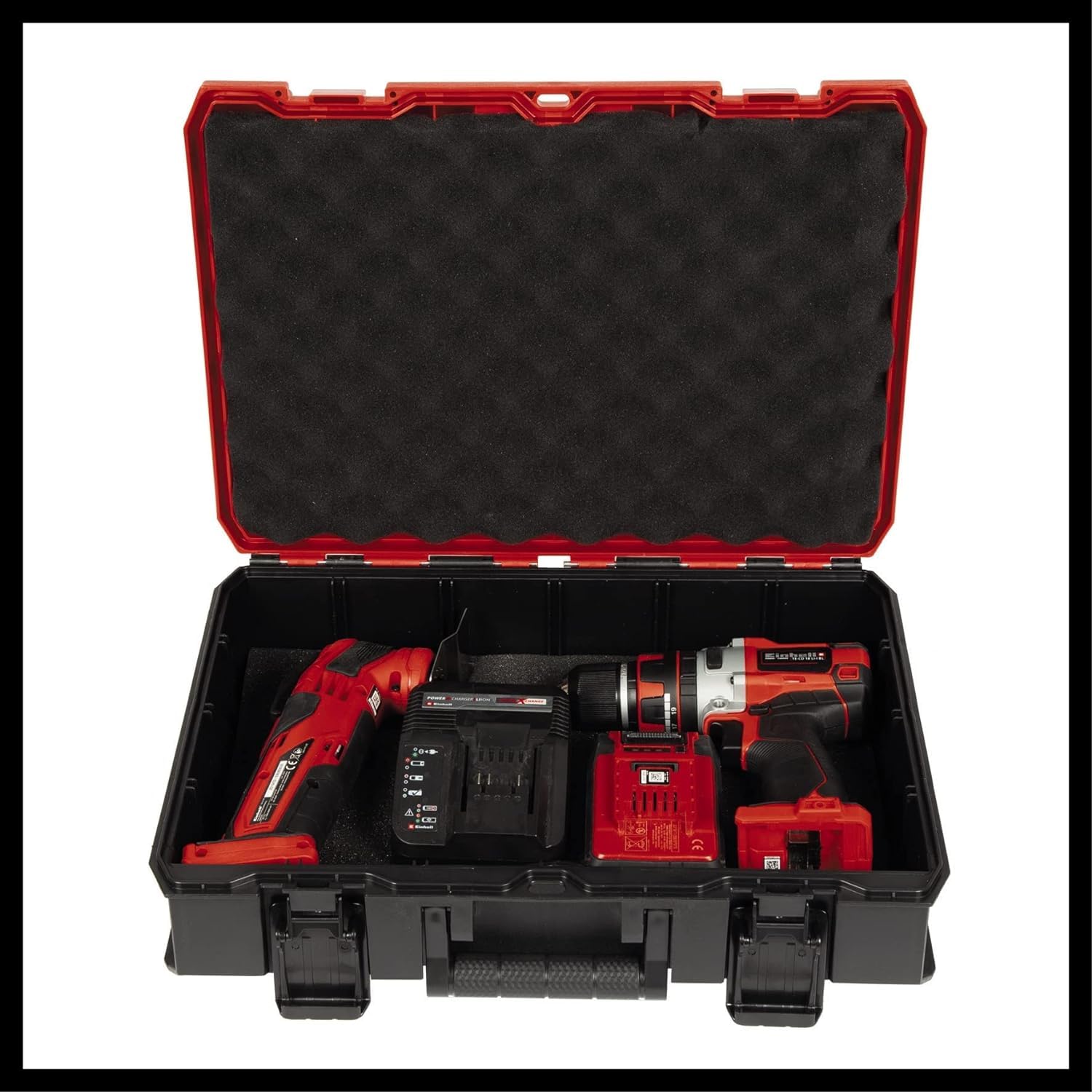 Einhell Systemkoffer E-Case S-F (für universelle Aufbewahrung von Werkzeug, 44x32x13 cm Außenmaße, max. 25 kg Beladung, spritzwassergeschützt, stapelbar, inkl. 9 Kunststofffächer) 9