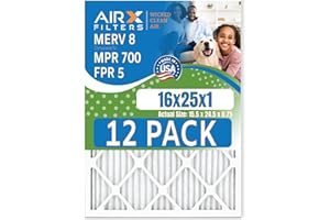 16x25x1 Air Filter MERV 8 Rating, 12 Pack of Furnace Filters Comparable to MPR 700 & FPR 5 - Made in USA by AIRX FILTERS WICKED CLEAN AIR.