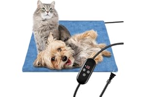 KEKELAN Pet Heating Pad for Cats, Indoor Outdoor Waterproof Electric Heated Pad Mat for Dogs with Chew Resistant Cord,5 Timer and 6 Level Temperature Pet Bed Warmer-17.7x17.7