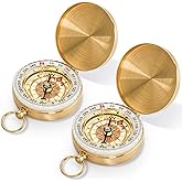 Tebery 2 Pack Classic Pocket Style Copper Compass, Portable Survival Navigation Gear Compasses, Waterproof Luminous Compass for Hiking Camping Hunting Climbing, Brass