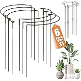 Detachable Plant Support Stakes 6 Pack, Half Round Garden Stake, Plant Stakes Cage Metal Ring Border for Indoor & Outdoor Plants, Peony, Tomato, Hydrangea(10" W x 16"-31" H)