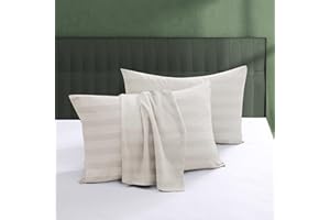 SHUNJIE.HOME 100% Egyptian Cotton Pillow Protectors Set of 2, 600 Thread Count Bed Pillow Cases with Zipper, Sateen Weave Cooling Pillow Cases Quiet and Breathable Easy Care (2PCS, King, Striped Light Beige)