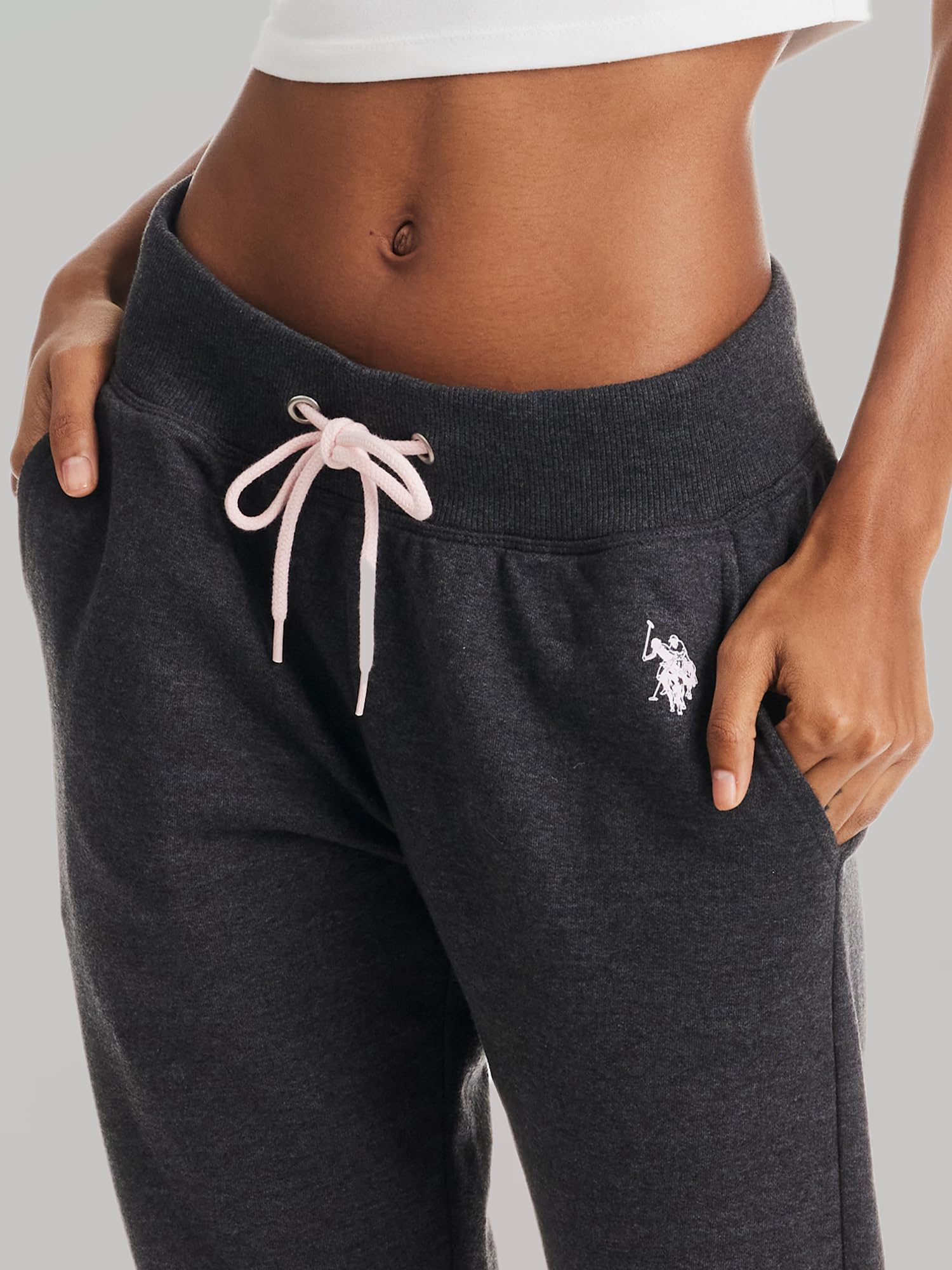 U.S. Polo Assn. Womens Sweatpants, French Terry Lounge Pants with Pockets (Dark Charcoal Heather, Large)