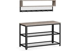VASAGLE Coat Rack Shoe Bench Set, Hall Tree with Bench, Entryway Furniture, Multifunctional, Dot Coat Hooks, 2-Tier Shoe Rack, Industrial Style, for Entryway, Hallway, Heather Greige ULCR073K02