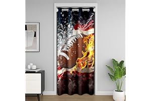 Erosebridal Boys Football Door Curtains, United States Flag Doorway Curtain, Soccer Sports Games Blackout Curtain for Bedroom Closet, Geometric Stripes Retro Door Drape, Blue White Red 34" W X 80" L