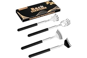 XKOS 4 Pack Different Back Scratcher Portable Telescoping with Rubber Handles, Extendable Metal Back Massager Tool with Beautiful Box, Stocking Stuffers for Men Women Adults (Black)
