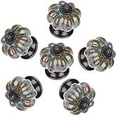 Aigeou 6Pcs Blue Vintage Pumpkin Knobs Ceramic Drawer Pull Handles with Leopard Print for Cupboard Dresser Bathroom Wardrobe Closet