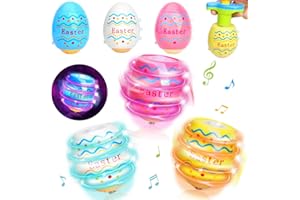 HIEMAO Easter Eggs Toys for Kids, 6 Pack Spinning Top Easter Eggs with Lighting & Music, Fun Easter Basket Fillers, Party Favor Gift for Boys & Girls Ages 3-6