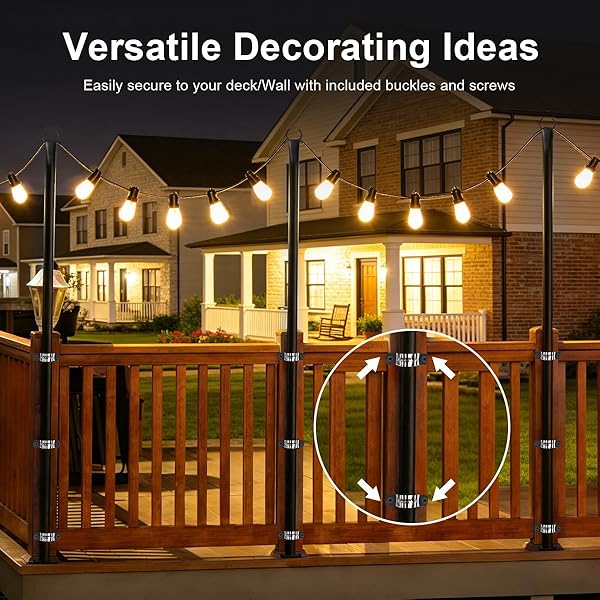 6 PACK STRING LIGHT POLES FOR OUTSIDE, UPGRADED HEAVY-DUTY METAL POLES FOR OUTDOOR STRING LIGHTS WITH FORK, ADJUSTABLE LIGHTING HANGING ACCESSORIES FOR PATIO DECOR PERGOLA BACKYARD GARDEN DECORATIONS