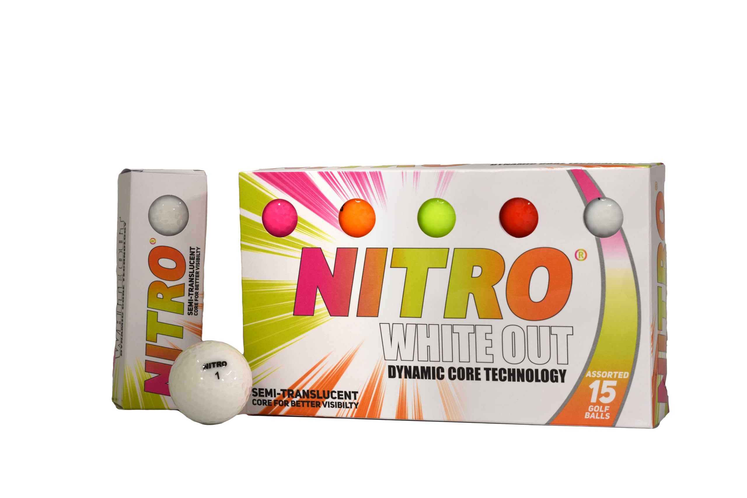 Nitro White Out Golf Balls (Pack of 15) - Multi-Colour