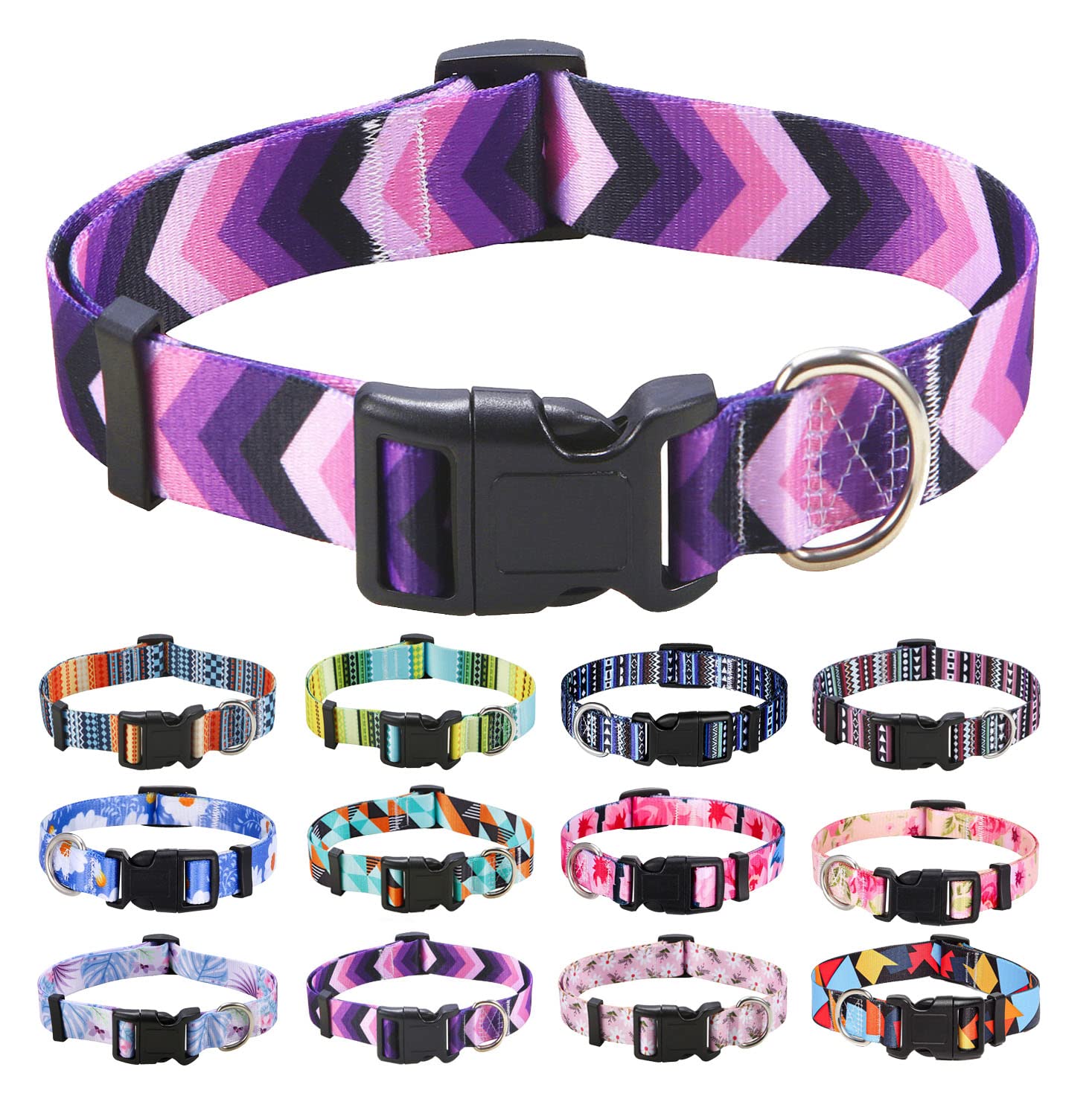 Mihqy Dog Collar for Large Dogs, Cute Small Medium Large Dog Pet Collar, with Bohemia Tribal Geometric Patterns, Soft Adjustable for Boy Girl Female Male Puppy Dog Collar(Purple Arrow,L)