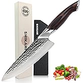 SHIKARI Chef Knife – 8 Inch Japanese Knife with Full Tang VG-10 Damascus Steel – Professional Chefs Knife with Ergonomic Pakkawood Handle – Razor Sharp Cutting Blade for Kitchen