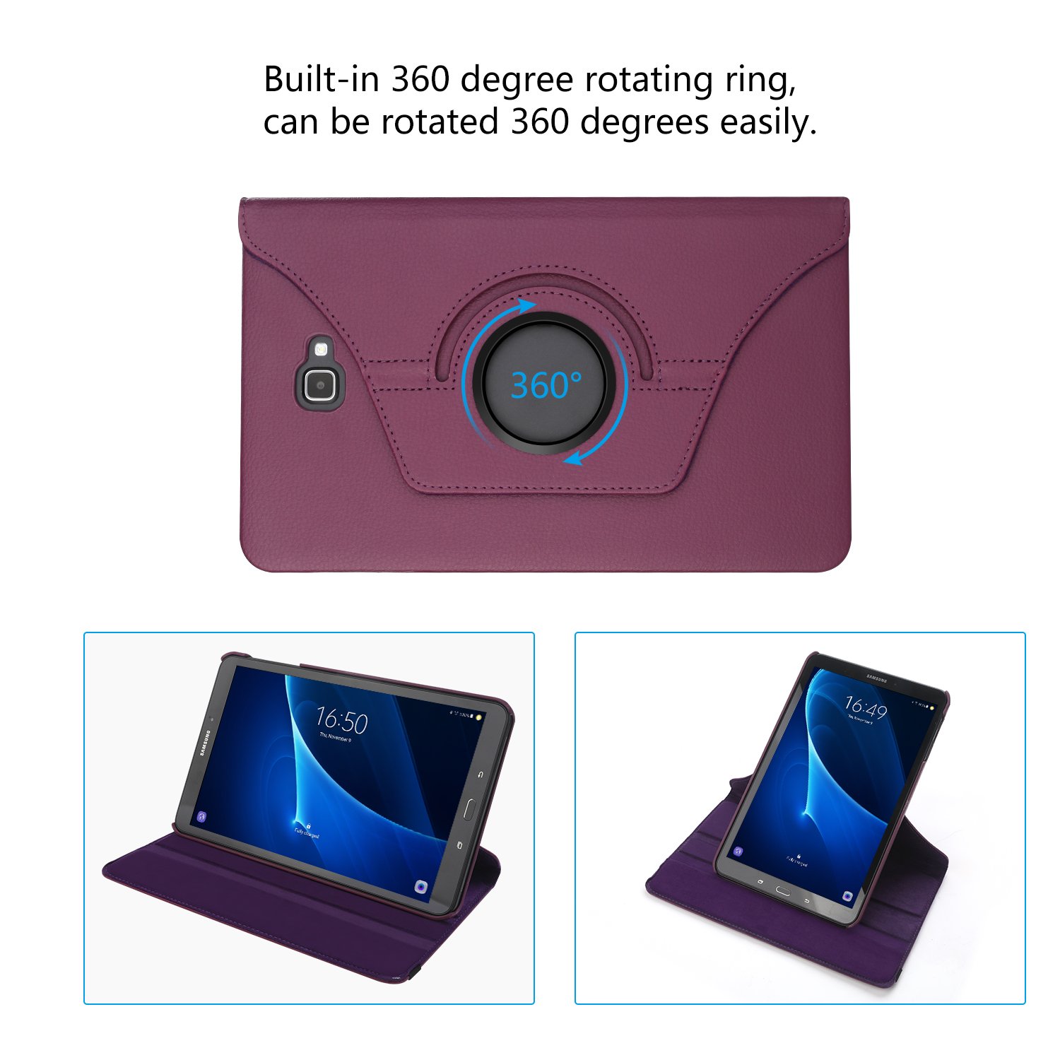 Samsung Galaxy Tab A 10.1 Case(NO S Pen) - Vivefox 360° Rotation Folding Cover with Auto Wake/Sleep Function, Stand Folio Case Cover for Galaxy Tab A 10.1 Inch SM-T580/T585/T587 Tablet (Purple)
