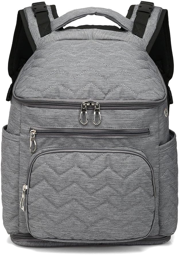 Baby Diaper Bag Backpack with Stroller Straps for Mom or Dad, Large Capacity Nappy Changing Bag for Baby Care, Multi-function Expandable Nursing Bag, Waterproof Travel Backpack for Girl Or Boy, Gray