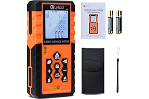 LYTOOL Laser Measure, Laser Measurement Tool, Digital Laser Distance Meter with Real-Time Angle, M/in/Ft Unit Switching Backlit LCD and Pythagorean Mode, Measure Distance, Area and Volume