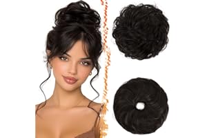 BARSDAR 2 PCS Messy Bun Hair Pieces - Elastic Dark Brown Messy Hair Bun Scrunchies Extensions for Women - Synthetic Thick Flu